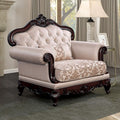 FM65002BR- CH Veracruz light brown patterned fabric traditional accent chair dark cherry wood trim