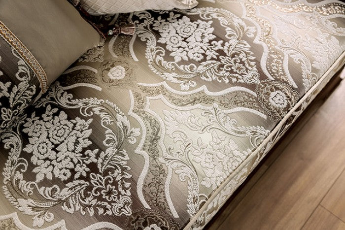 FM65004BG 2 pc Yucatan beige fabric traditional sofa and love seat set dark cherry wood trim