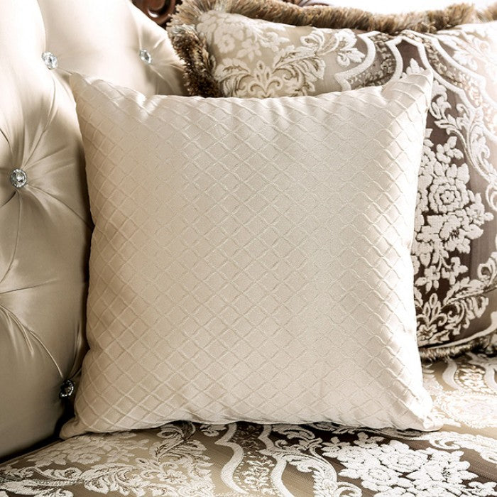 FM65004BG 2 pc Yucatan beige fabric traditional sofa and love seat set dark cherry wood trim