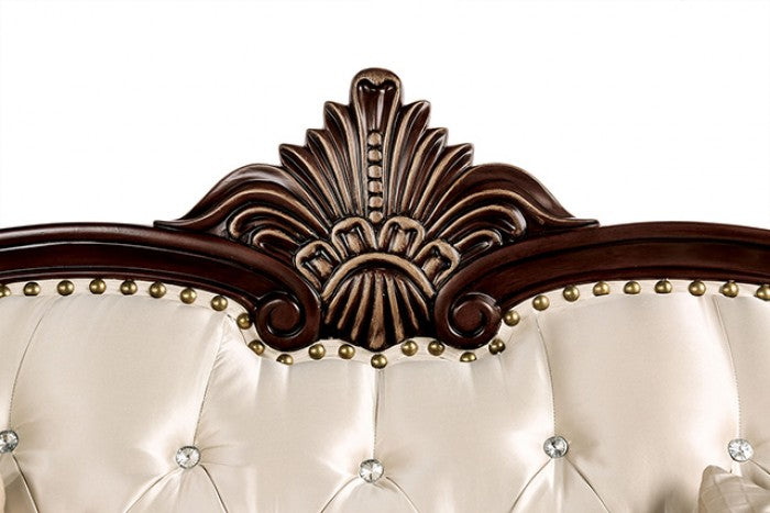 FM65004BG 2 pc Yucatan beige fabric traditional sofa and love seat set dark cherry wood trim