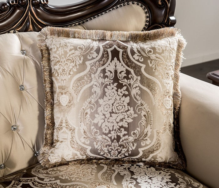 Palencia Beige Damask Fabric Traditional Sofa and Love Seat Set – FM65005BG
