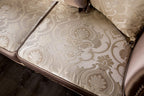 FM65006BR 2 pc Albacete brown damask patterned fabric traditional sofa and love seat set dark cherry wood trim
