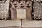 FM65006BR 2 pc Albacete brown damask patterned fabric traditional sofa and love seat set dark cherry wood trim