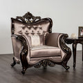 FM65006BR-CH  Albacete brown damask patterned fabric traditional accent chair dark cherry wood trim