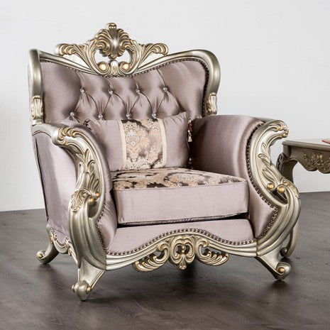 FM65006PR-CH Albacete purple damask patterned fabric traditional chair dark champagne wood trim