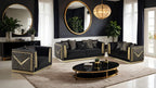 FM67000BK-SL 2 pc Doriphei black velvet fabric zebra print with gold trim accents sofa and love seat set