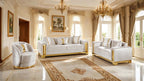 FM67001BG-SL Valdosta 2-Piece Beige Velvet Glam Sofa & Loveseat Set with Gold Stainless Steel Accents