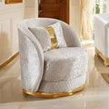 FM67001BG-CH  Valdosta beige velvet fabric with gold trim accents swivel accent chair