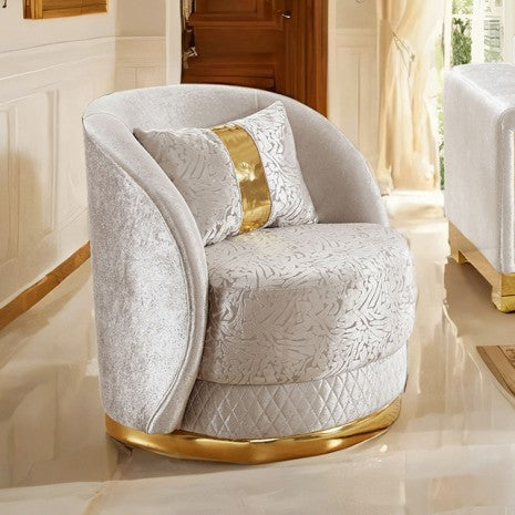 FM67001BG-CH  Valdosta beige velvet fabric with gold trim accents swivel accent chair