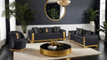 FM67001BK-SL 2 pc Valdosta black velvet fabric with gold trim accents sofa and love seat set