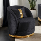 FM67001BK-SL 2 pc Valdosta black velvet fabric with gold trim accents sofa and love seat set