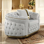 FM67002BG-SL 2 pc Adelpha beige fabric tufted / pleated accents with gold trim sofa and love seat set curved arms