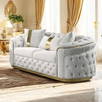 FM67002BG-SL 2 pc Adelpha beige fabric tufted / pleated accents with gold trim sofa and love seat set curved arms