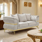 FM67003BG-SL 2 pc Charlevoix beige fabric tufted accents with gold trim sofa and love seat set curved arms