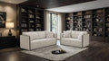 FM67004TP-SL 2 pc Benilde taupe chenille fabric with black wood trim accents feather blend sofa and love seat set