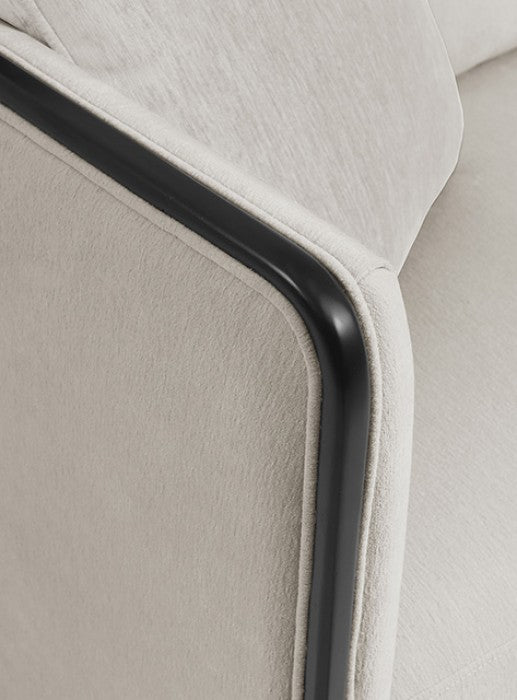 FM67004TP-SL 2 pc Benilde taupe chenille fabric with black wood trim accents feather blend sofa and love seat set