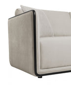 FM67004TP-SL 2 pc Benilde taupe chenille fabric with black wood trim accents feather blend sofa and love seat set