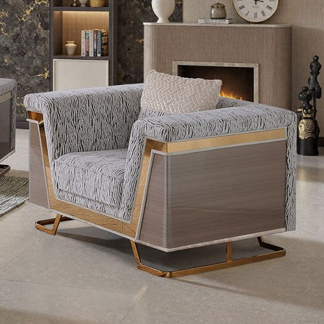 FM67007LB-SL 2 pc Thomasyn animal print fabric wood tone accents with gold trim sofa and love seat set