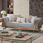 FM67007LB-SL 2 pc Thomasyn animal print fabric wood tone accents with gold trim sofa and love seat set