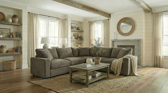 McKenna 5-Piece Taupe Brown Fabric Sectional Sofa with Square Arms – FM67010LG-SECT