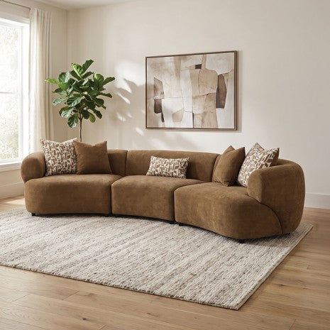 Keynes 3-Piece Camel Brown Fabric Sectional Sofa with Rounded Arms – FM67014KFBR-SECT