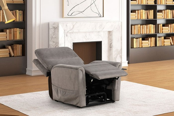 FM68000GY-LC Ferdinandus grey fabric power lift recliner chair with heat and massage with USB charger