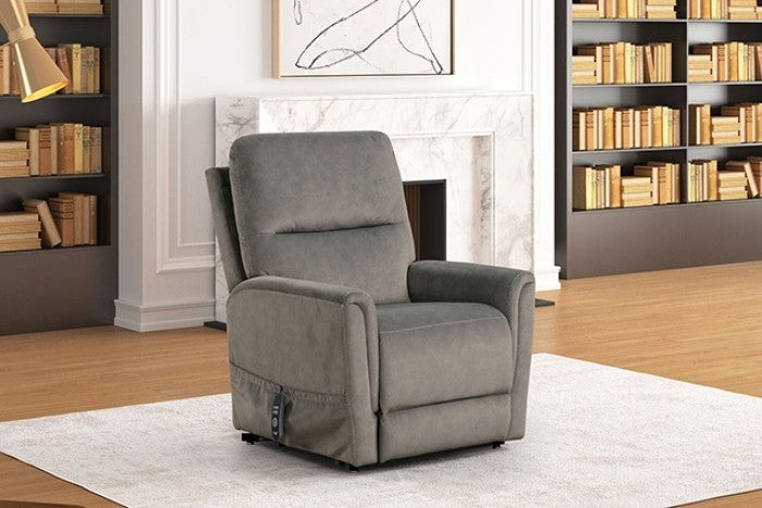 FM68000GY-LC Ferdinandus grey fabric power lift recliner chair with heat and massage with USB charger