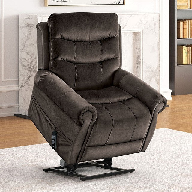 FM68001DG Dionysa grey fabric power lift recliner chair with heat and massage with USB charger