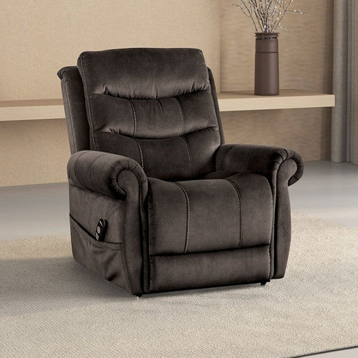 FM68001DG Dionysa grey fabric power lift recliner chair with heat and massage with USB charger