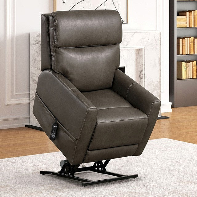 FM68003GY Barnabas grey leatherette fabric power lift recliner chair with heat and USB charger