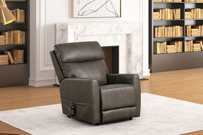FM68003GY Barnabas grey leatherette fabric power lift recliner chair with heat and USB charger