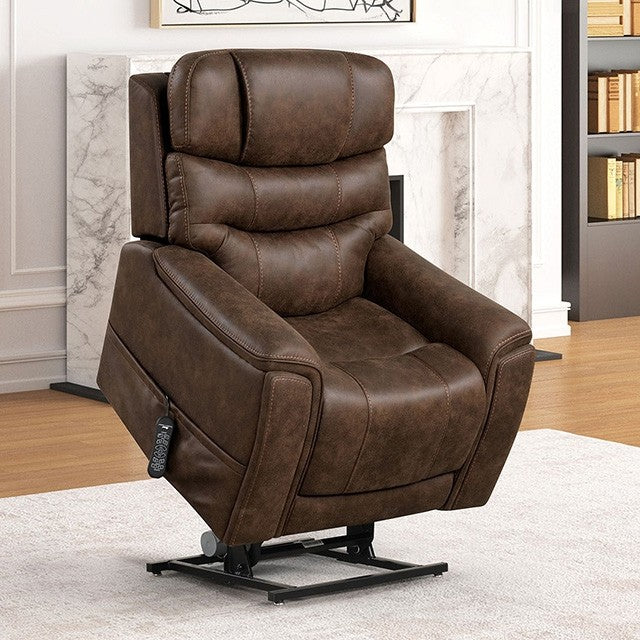 FM68005WN Guinerva walnut leather like fabric power lift recliner chair with heat and massage and USB charger