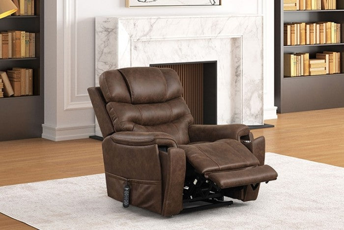 FM68005WN Guinerva walnut leather like fabric power lift recliner chair with heat and massage and USB charger