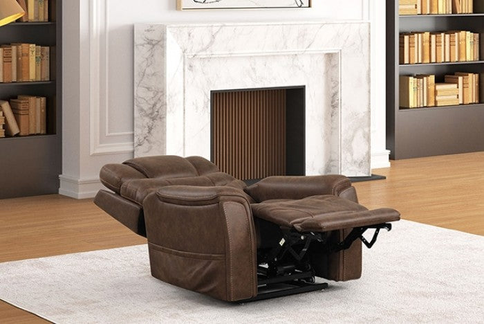FM68005WN Guinerva walnut leather like fabric power lift recliner chair with heat and massage and USB charger