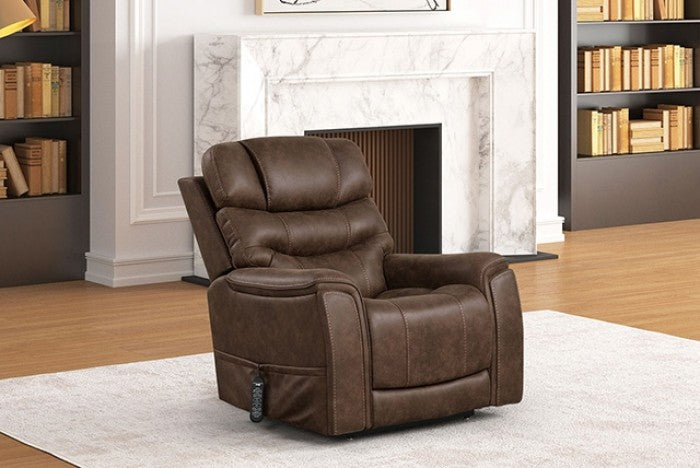 FM68005WN Guinerva walnut leather like fabric power lift recliner chair with heat and massage and USB charger