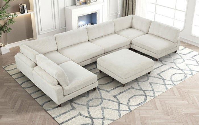 FM6800BG-A 7 pc Dagenham beige corduroy velvet fabric modular sectional sofa adjustable back supports