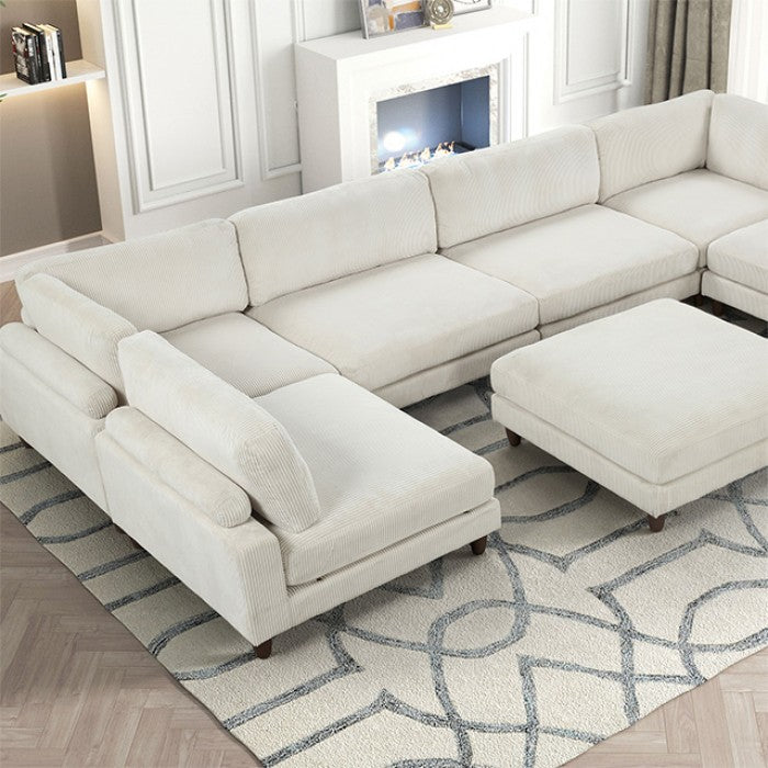 FM6800BG-A 7 pc Dagenham beige corduroy velvet fabric modular sectional sofa adjustable back supports