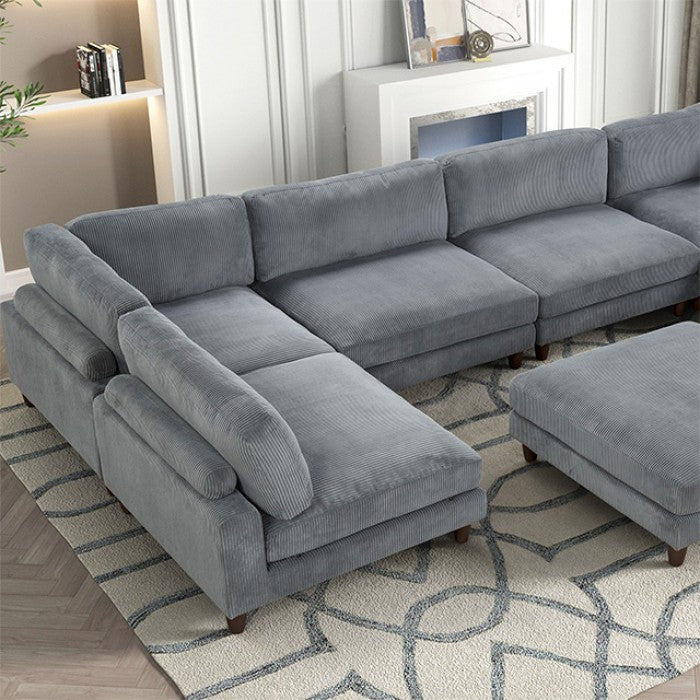 FM6800GY-A 7 pc Dagenham grey corduroy velvet fabric modular sectional sofa adjustable back supports