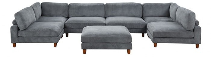 FM6800GY-A 7 pc Dagenham grey corduroy velvet fabric modular sectional sofa adjustable back supports