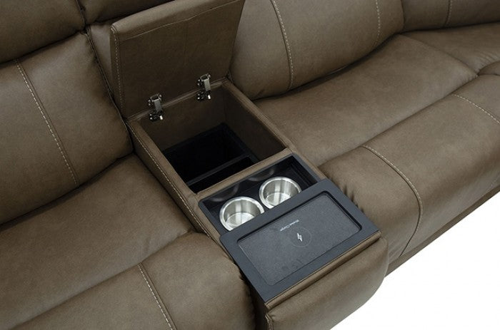 FM68100BR-SECT-LC 6 pc Orpheus brown fabric sectional sofa with power motion recliners , Lift chair and adjustable headrests