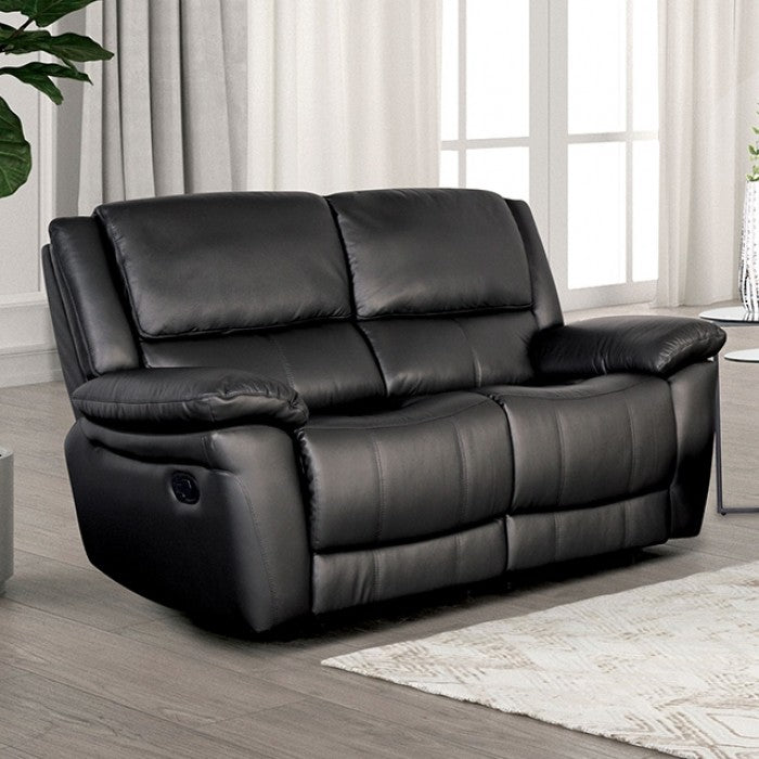 FM69003BK-2PC 2 pc Glarus black leather match sofa and love seat set recliner ends