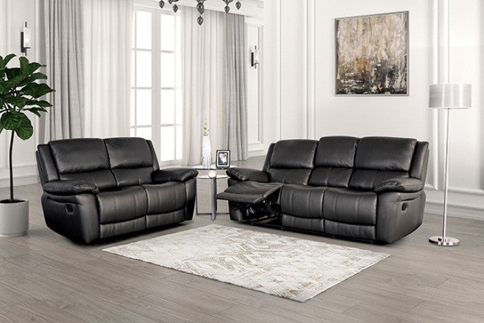 FM69003BK-2PC 2 pc Glarus black leather match sofa and love seat set recliner ends