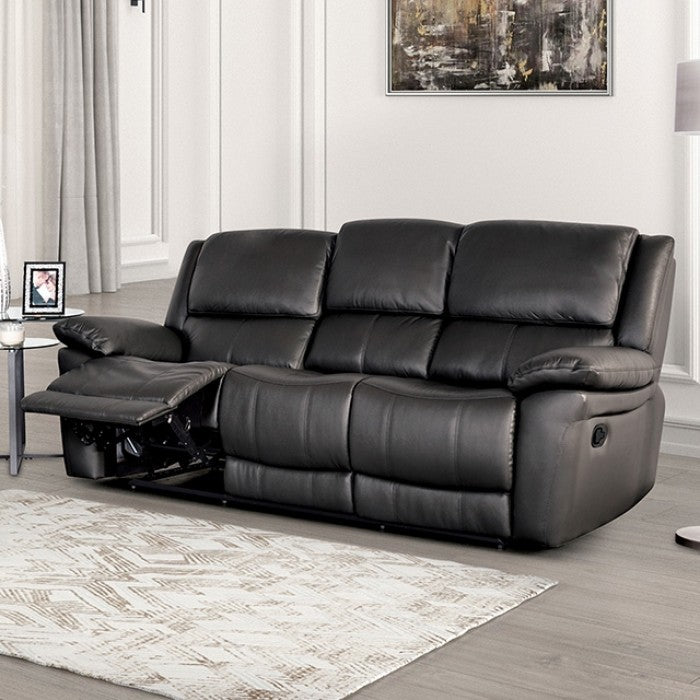 FM69003BK-2PC 2 pc Glarus black leather match sofa and love seat set recliner ends