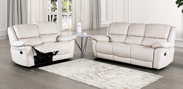 FM69003WH-2PC 2 pc Glarus white leather match sofa and love seat set recliner ends