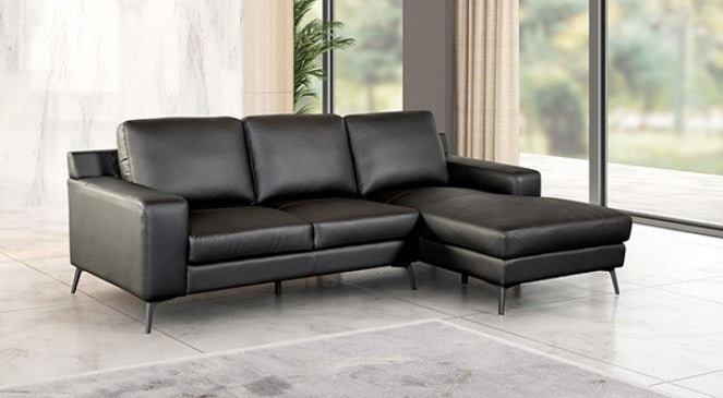 FM69004BK-SECT-R 2 pc Stordal black leather match sectional sofa set with chaise and narrow metal legs