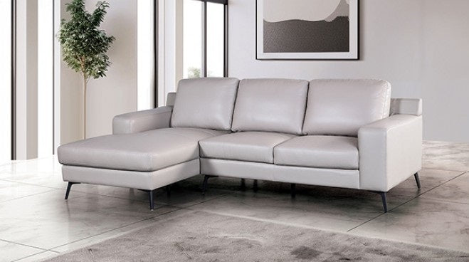FM69004LG-SECT-L 2 pc Stordal light grey leather match sectional sofa set with chaise and narrow metal legs