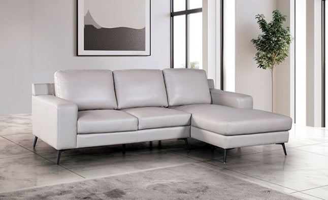 FM69004LG-SECT-R 2 pc Stordal light grey leather match sectional sofa set with chaise and narrow metal legs