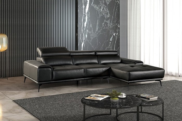 FM69005BK-RC 2 pc Vadso black leather match sectional sofa set with chaise and adjustable headrests