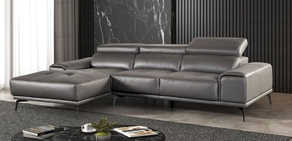 FM69005DG-LC 2 pc Vadso dark grey leather match sectional sofa set with chaise and adjustable headrests