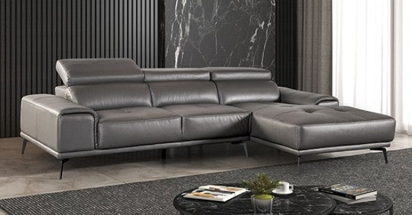 FM69005DG-RC 2 pc Vadso dark grey leather match sectional sofa set with chaise and adjustable headrests